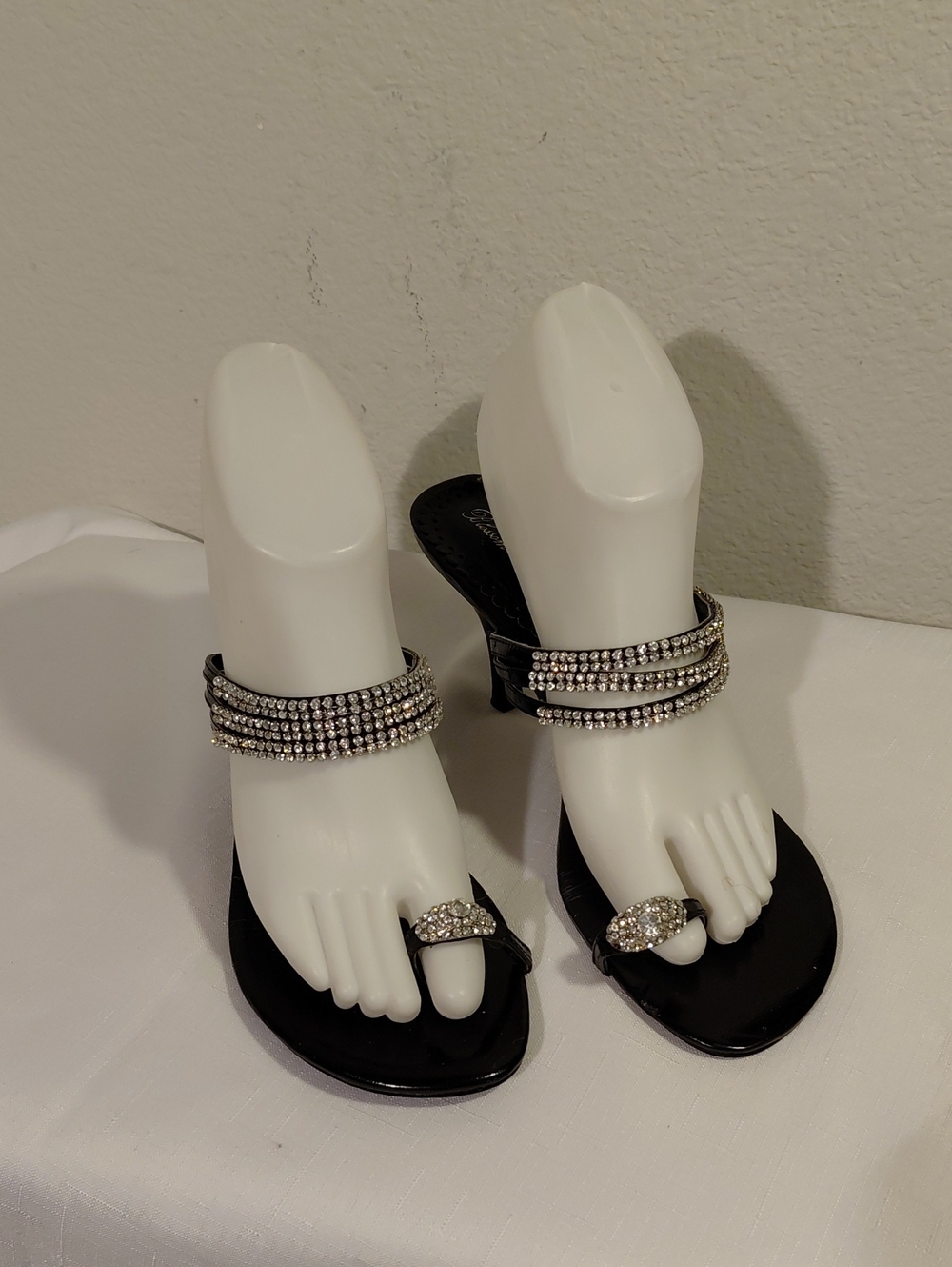Blossom Collection Rhinestone Embellished Thong Heels